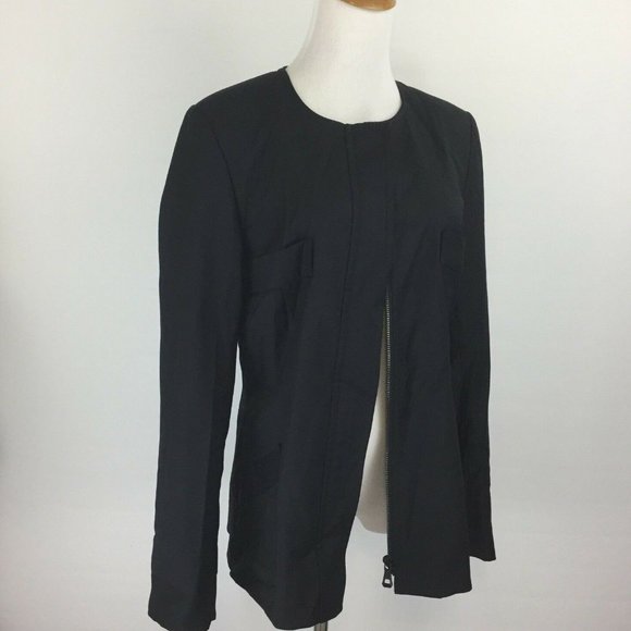 LONGCHAMP Black Hidden Zipper Wool Blend Jacket - Picture 4 of 11